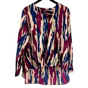 Madison multi print MAISON BORDEAUX Warp Long Sleeve Blouse SZ 1X NEW